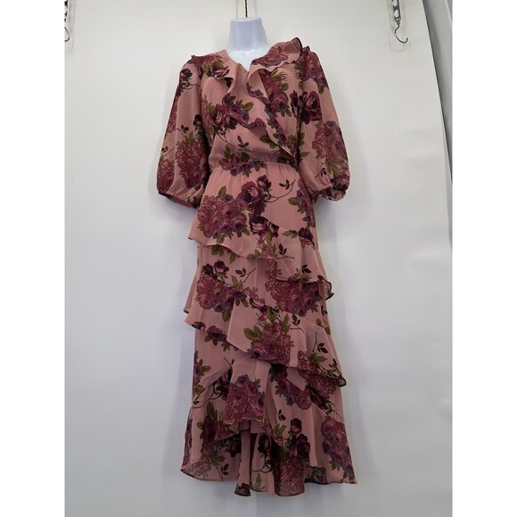 Betsey Johnson Women’s Rose Print Ruffle Cap Sleeve Wrap Midi Dress size8 - Picture 7 of 16